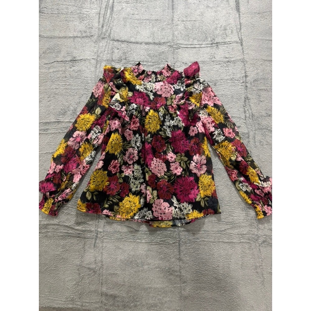 Adelyn Rae‎ Floral Ruffle Blouse Womens S Boho Romantic Sheer Top NWT